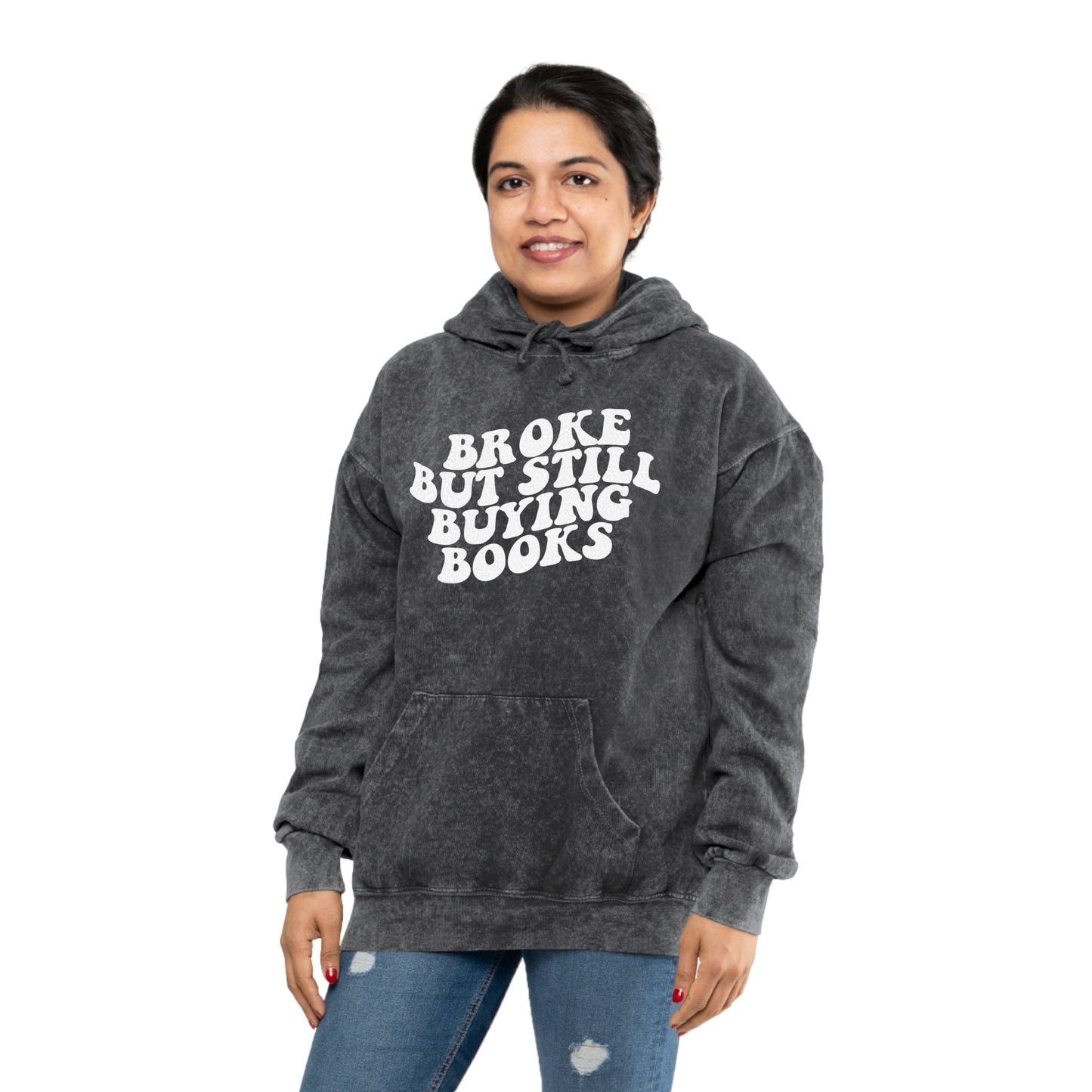 "Broke but still Buying Books" Unisex Mineral Wash Hoodie