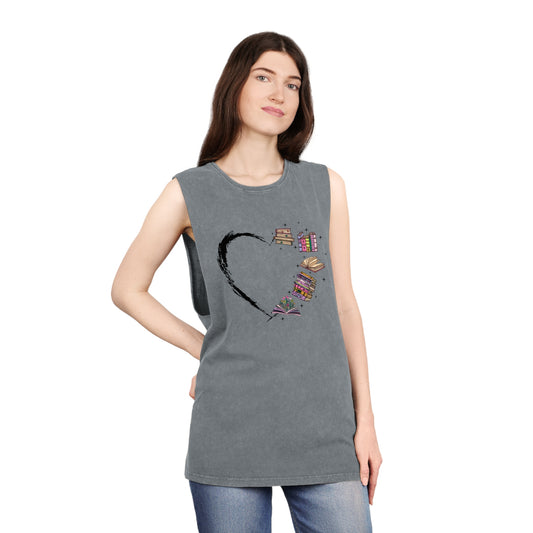 Heart Books Stonewash Tank Top