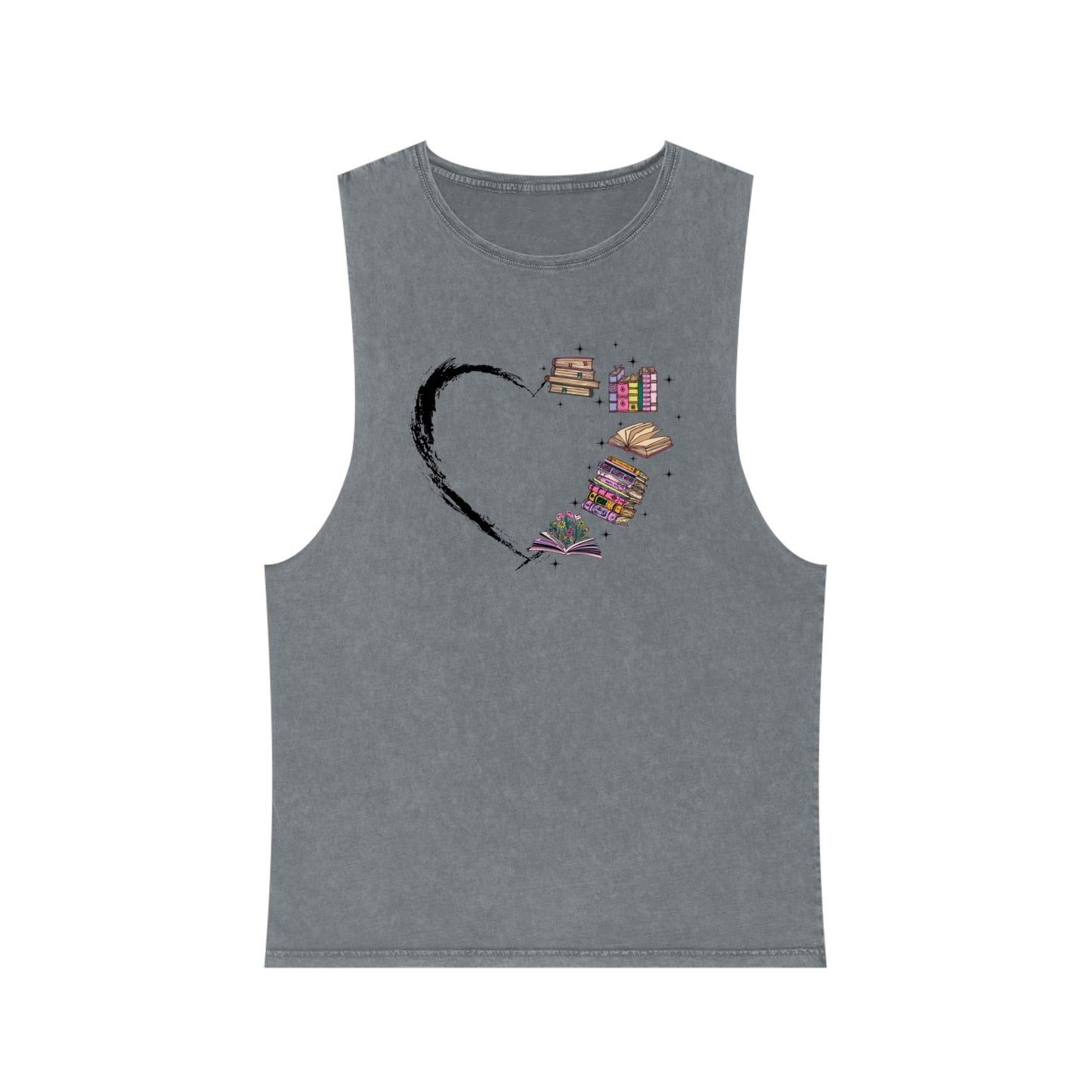 Heart Books Stonewash Tank Top