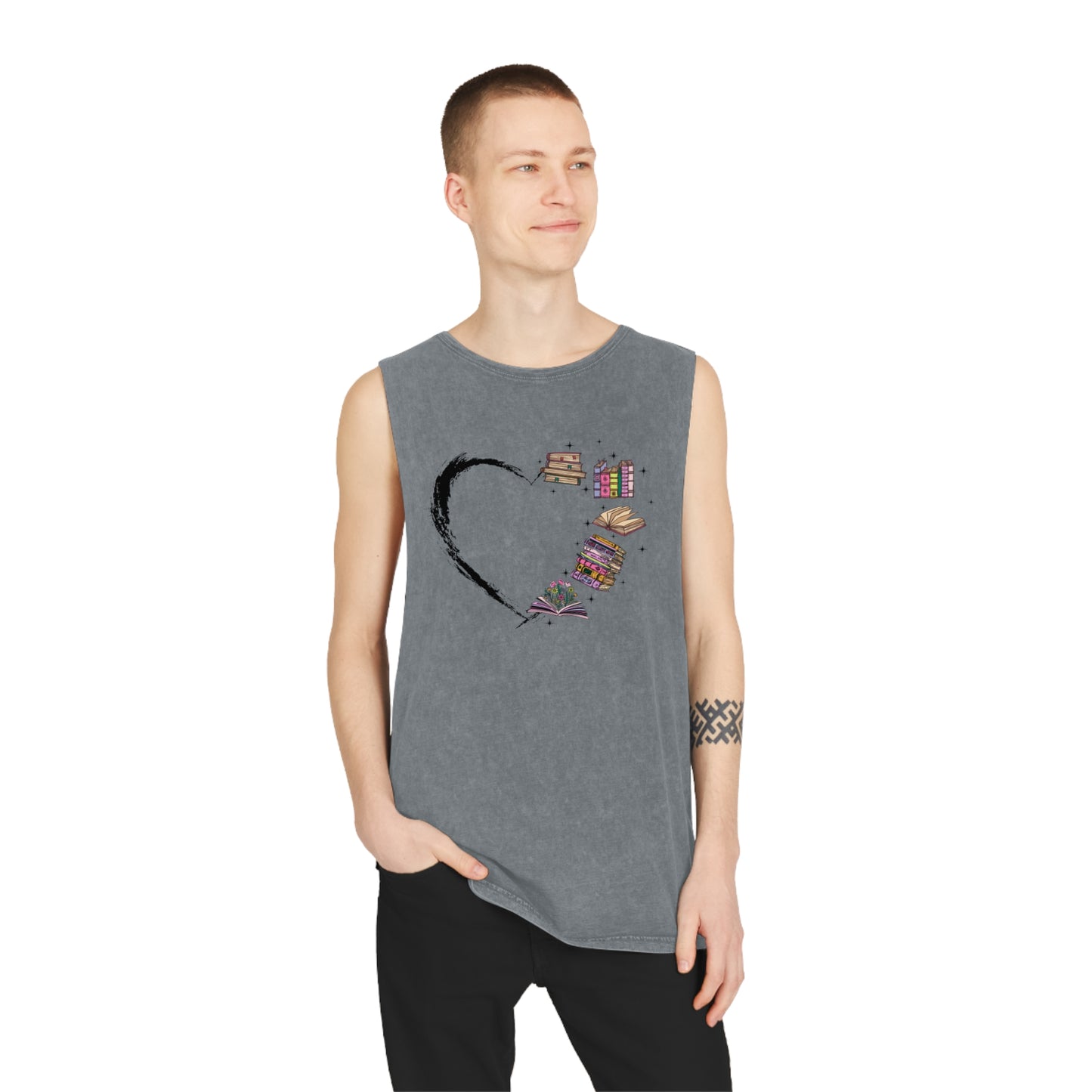 Heart Books Stonewash Tank Top